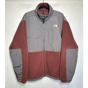 Vintage The North Face Men's Maroon Full-Zip Fleece Jacket Size XL
